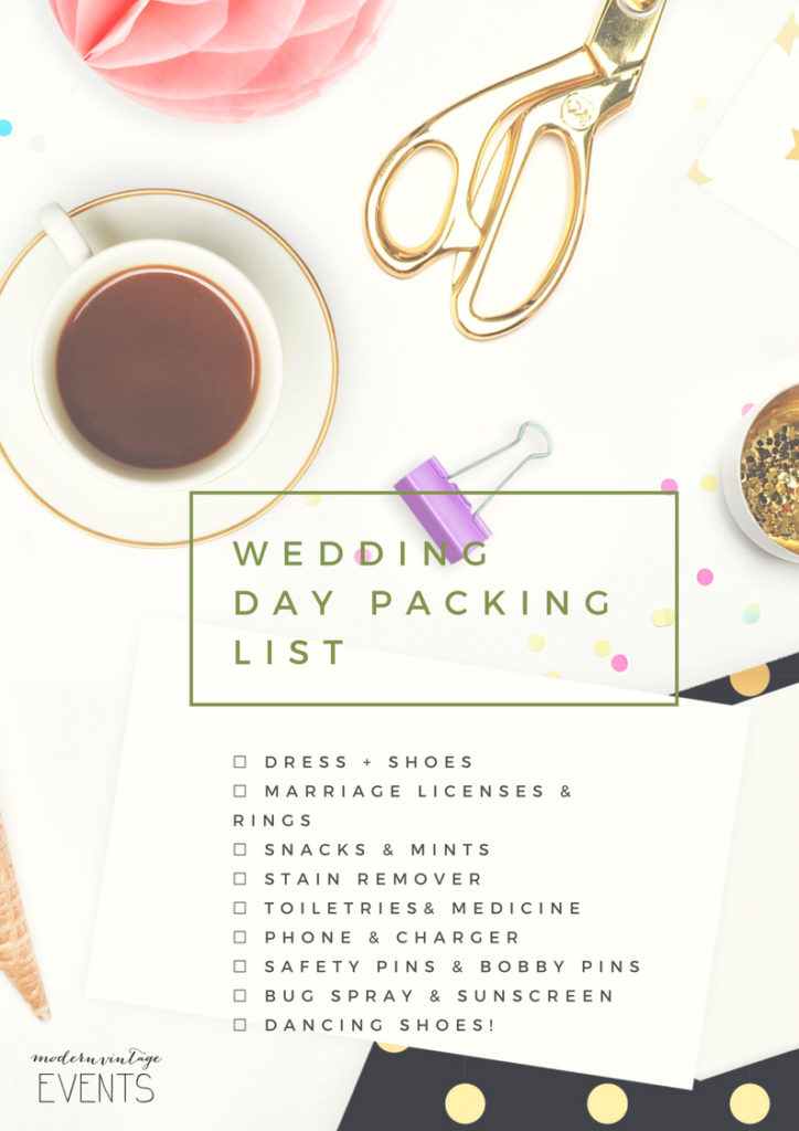 planning your wedding, wedding day packing list, nashville wedding planner, modern vintage events, wedding planning tips